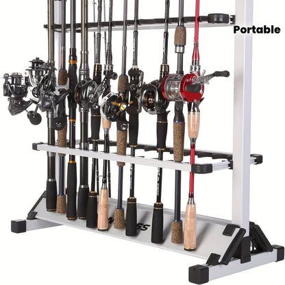 Aluminum Fishing Rod Holder Rack Holds Up to 24 Rods, Portable Lightweight Rust-Resistant Rod Stand with Cushioned Holders & Carrying
