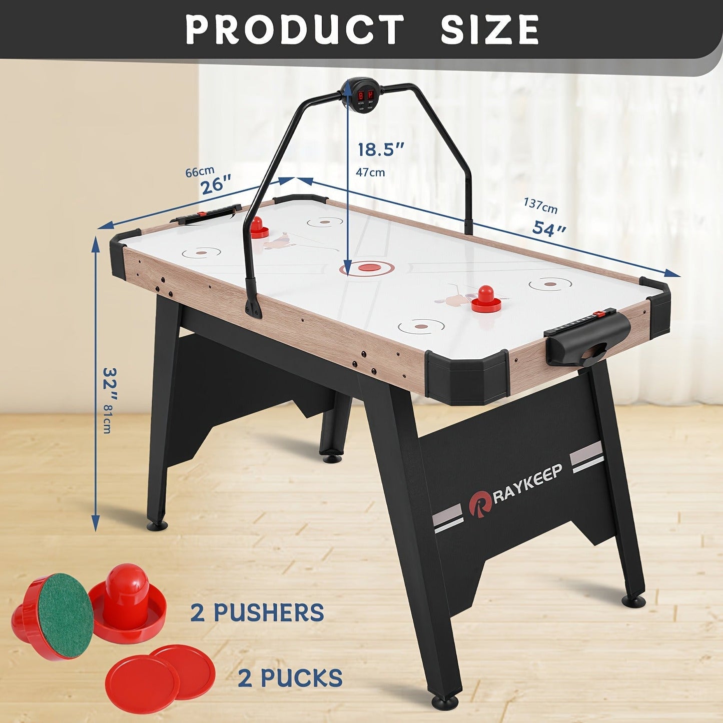 54 Inch Air Hockey Table with LED Scorer – Indoor Arcade Hockey Game Set with 2 Pucks & 2 Pushers, Portable Sports Gaming Table for Game