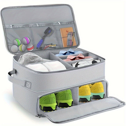 Golf Organizer Storage Box with Compartments and Mesh Pockets Durable Golf Accessory Case for Golf Balls Shoes Gloves Tees and Essentials