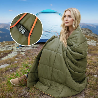 Puffy Camping Blanket Foldable Lightweight Water Resistant with 3D Eye Mask – DWR Coated Outdoor Blanket for Camping, Hiking, Travel, Beach