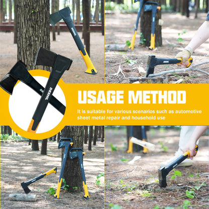 Carbon Steel Camping Hatchet Wood Splitting Axe – Teflon-Coated Forged Steel Blade, Shock-Absorbing Fiber Handle, Anti-Rust & Non-Slip