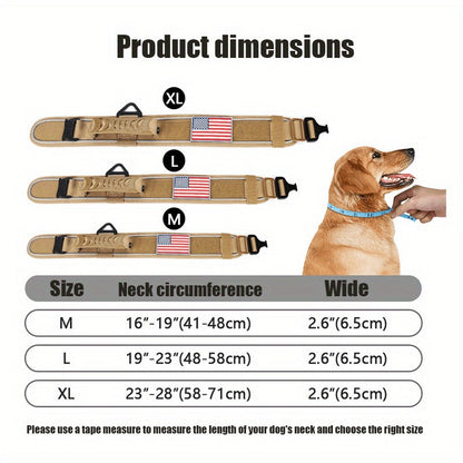 Wide Tactical Dog Collar with Padded Grab Handle, Reflective Stitching, Two Patches and M–XL Sizing