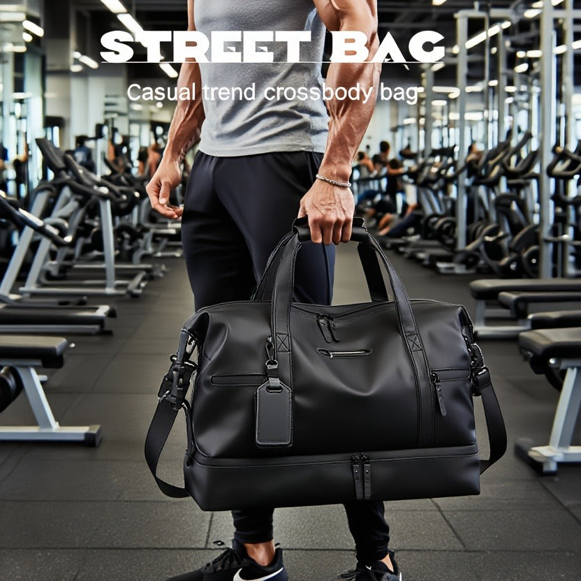 Gym Duffel Bag with Wet Pocket & Shoe Compartment – Foldable PU Leather Sports Travel Bag for Workouts, Weekend Trips & Everyday Use