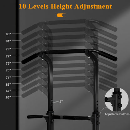 Power Tower Dip Station Pull Up Bar for Home Gym – 330lb Capacity, 10 Height Levels 65"-83", 6 Exercise Positions
