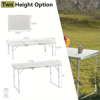 Folding Table 3ft and 4ft Aluminum Alloy Picnic Design with Two Height Positions and Fold-Flat Carry Case