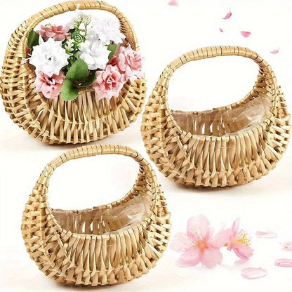 Wicker Basket Set Half Moon Shape with Handle – Small Rattan Baskets 3/5/6 Pcs for Wedding Flower, Home Decor, Garden Storage & Picnic