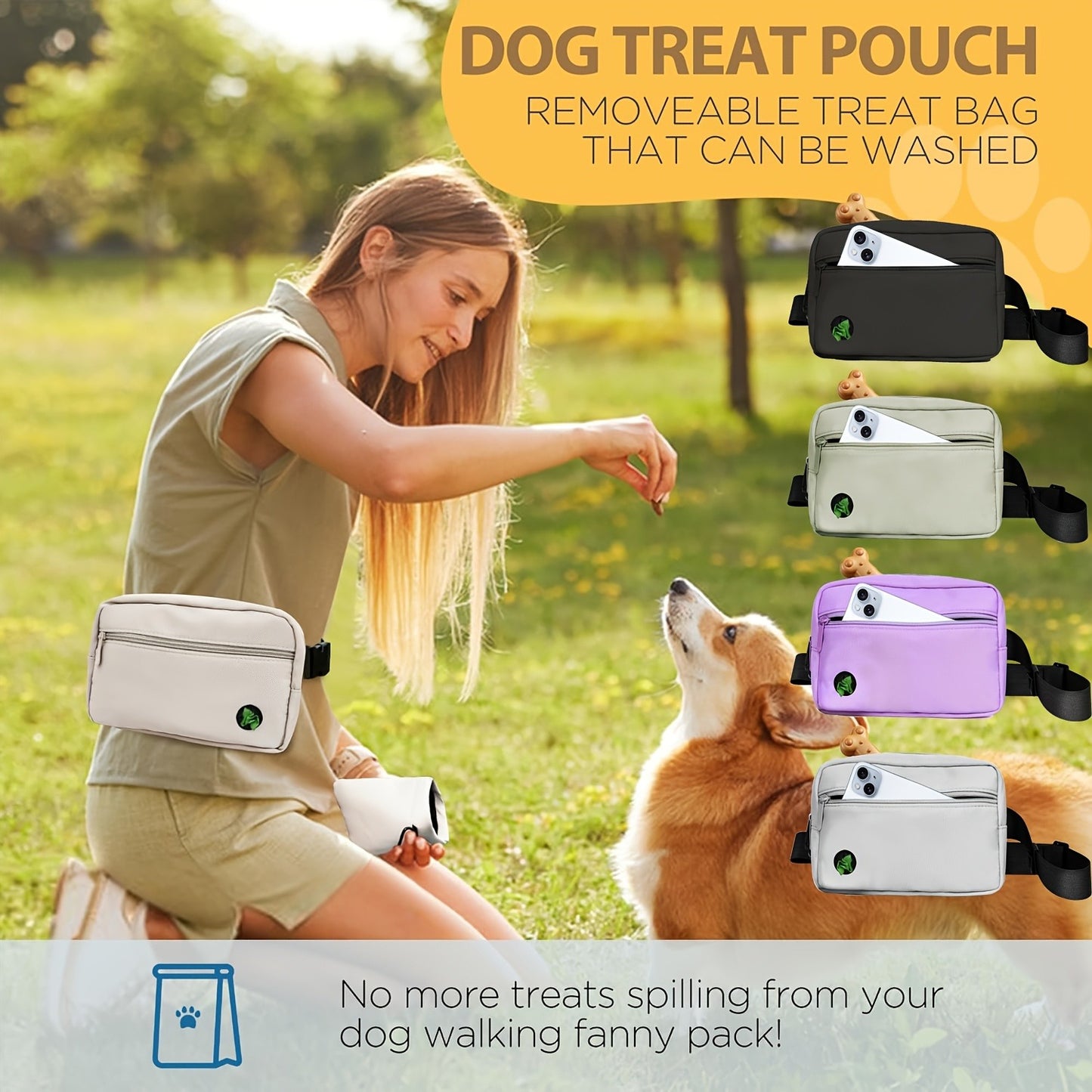 Dog Treat Pouch for Training – Waist Belt Bag with Poop Bag Dispenser, Detachable Treat Bag & Carabiner – Dog Walking Bag for Puppy Training