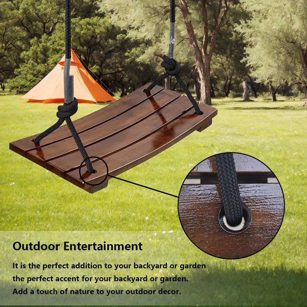Solid Wood Outdoor Swing Seat 440LBS Capacity Adjustable Rope Length Single Seat Tree Swing for Kids Adults Backyard Garden Patio Hanging
