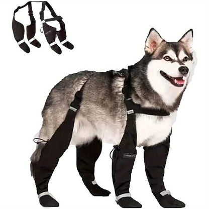 Dog Boots Anti-Slip Suspender Booties with Adjustable Straps & Buckles – Winter Warm Durable Polyester Snow & Ice Paw Protector