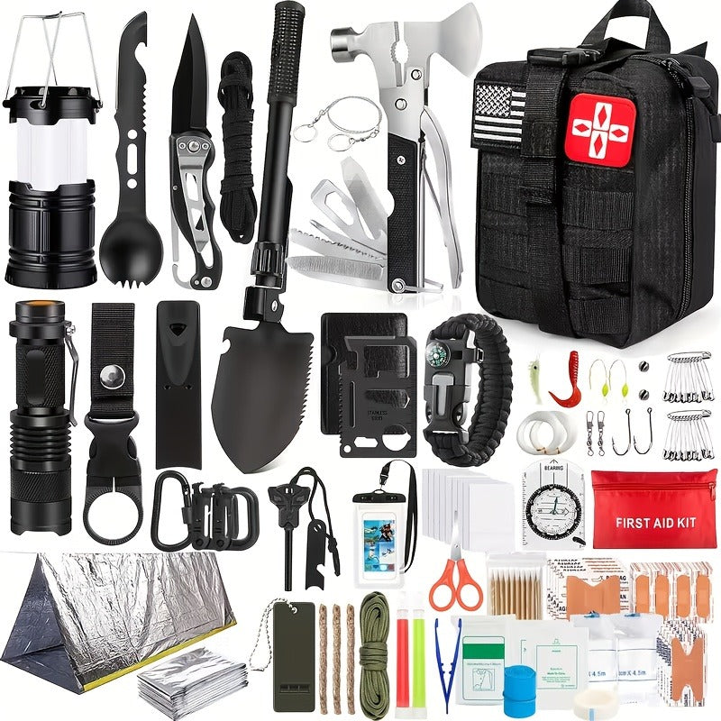 Outdoor Survival Gear Set 11/13/258-Piece – Professional Emergency Kit with Fire Starter & Compass | Multi-Tool Outdoor Equipment