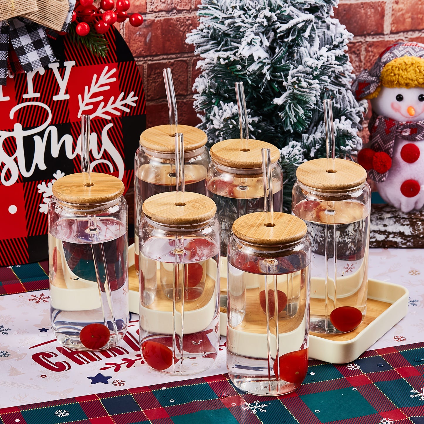 Drinking Glasses Set with Lid and Straw 550ml Oval Glass Cups 4 or 6 Piece, for Home Cooking, Dining and Outdoor Meals