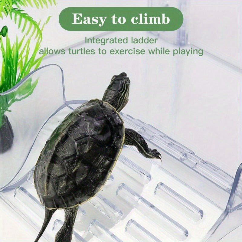 Turtle Basking Platform Acrylic Floating Island – Adjustable Height Climbing Dock with Integrated Ladder | Transparent Perforated Design