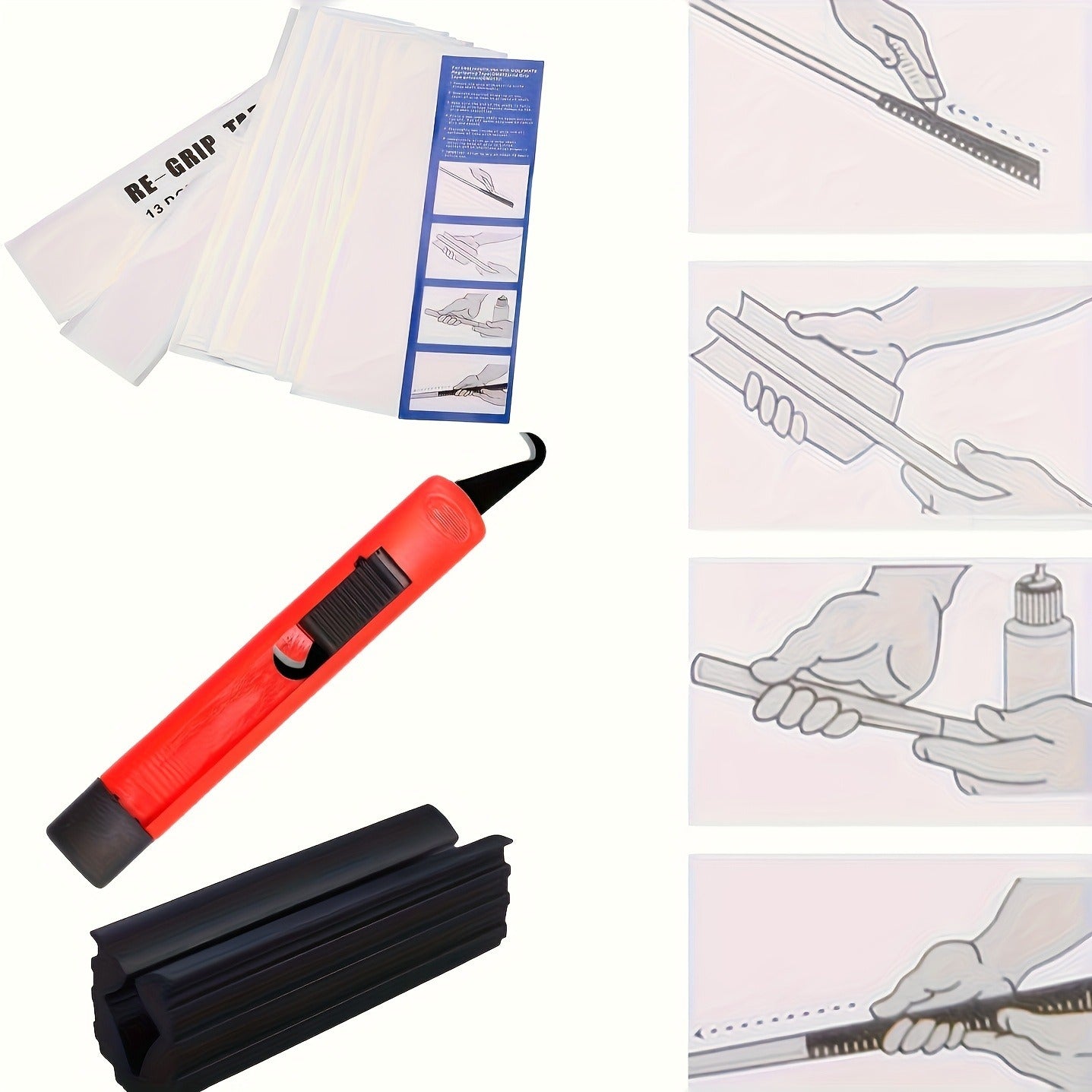 Golf Club Regripping Kit with 5 oz Solvent, 15 Tape Strips, Hook Knife and Rubber Vise Clamp