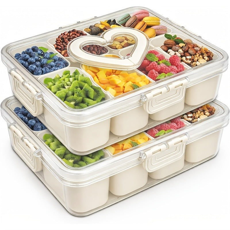 Storage Containers with Lids, Snack Tray Two-Pack with Four or Eight Removable Compartments and Snap Lids