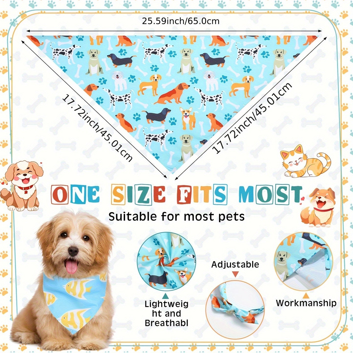 Dog Bandanas Bulk 72-Pack Triangle Scarf Bibs for Dogs – Adjustable Pet Costume Accessories for Small Medium Large Dogs, Cats & Puppies