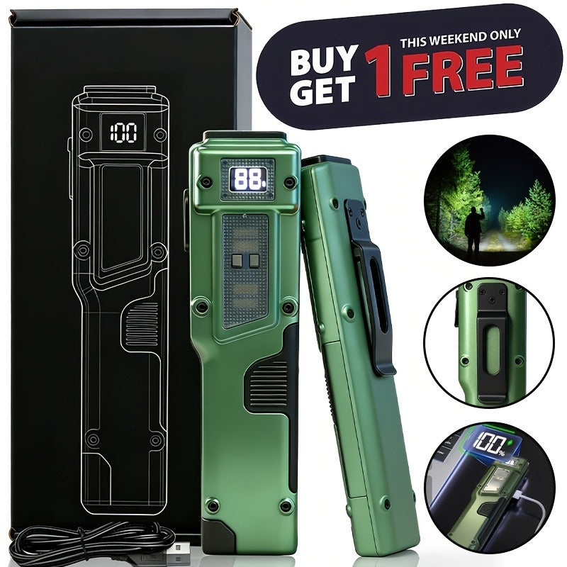 Flashlight 2-Piece EDC Set with Eight Modes, USB-C Charging, Digital Display and Mini Backup Light