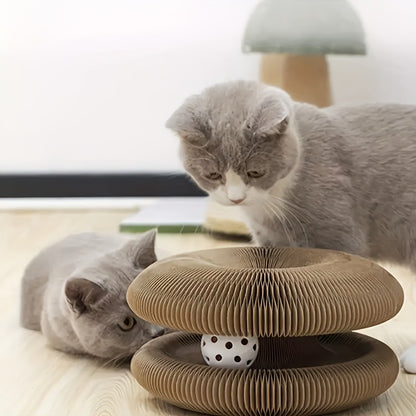 Cat Scratching Board with Ball Track & Bells – Foldable Organ Cardboard Scratcher Pad, Interactive Cat Toy for Indoor Cats