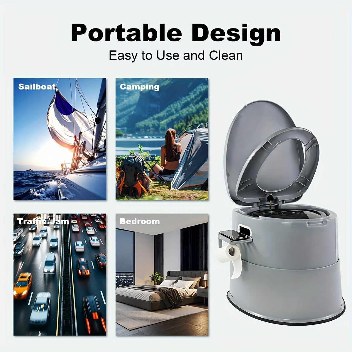 Portable Camping Toilet Extra Large for Adults – Indoor Outdoor Commode with Detachable Inner Bucket & Removable Paper Holder