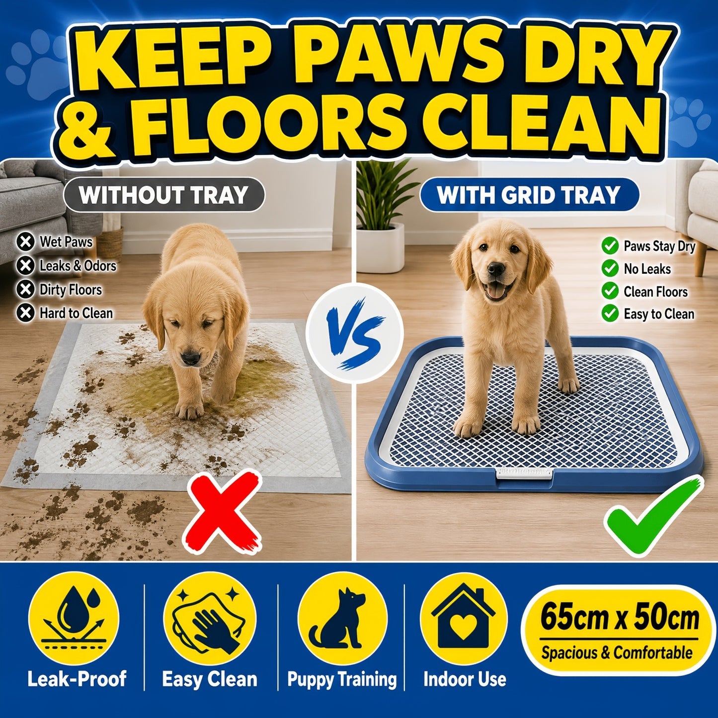 Indoor Dog Potty Tray with Removable Grating – Leak-Proof Puppy Training Toilet, Washable Pee Pad Holder for Apartments