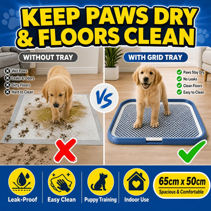 Indoor Dog Potty Tray with Removable Grating – Leak-Proof Puppy Training Toilet, Washable Pee Pad Holder for Apartments