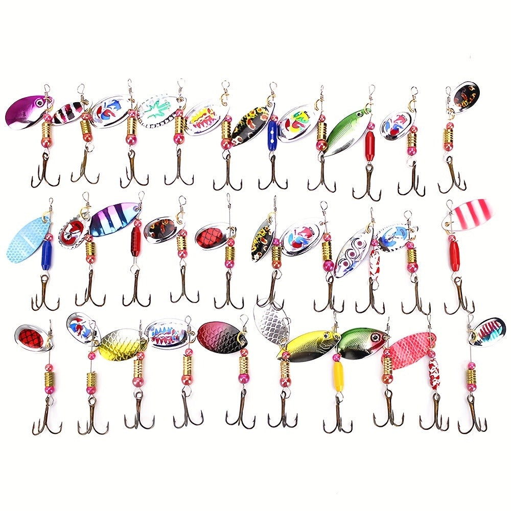 Spinnerbait Fishing Lures 30pcs – Heavy Duty Metal Spoon Jig Multi-Color Artificial Bait Set for Bass Trout Pike Musky