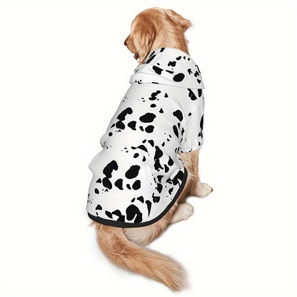 Dog Hoodie Dalmatian Print Pullover Sweatshirt – Soft Polyester Hooded Pet Costume for Small Medium Large Dogs