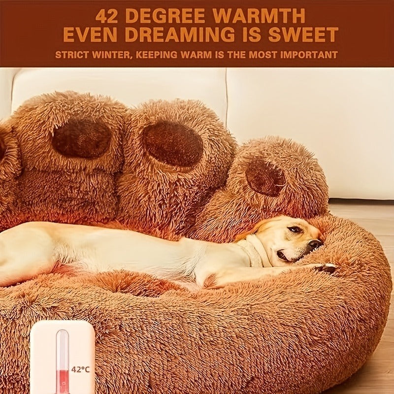 Bear-Paw Round Plush Pet Bed in Coffee, Pink or Gray with Four Weight-Labeled Size Options