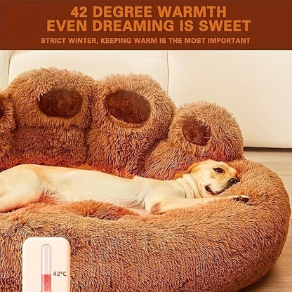 Bear-Paw Round Plush Pet Bed in Coffee, Pink or Gray with Four Weight-Labeled Size Options