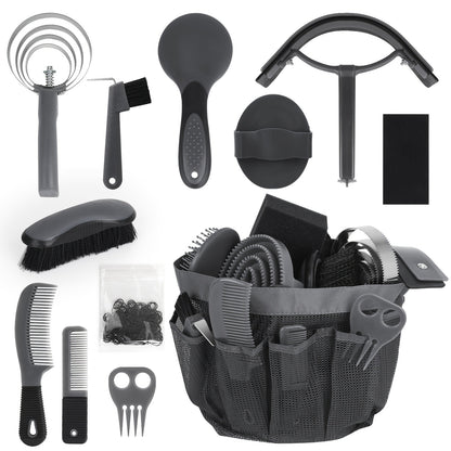 Horse Grooming Kit 11-Piece Set with Storage Bag – Complete Beginner & Daily Care Set with Curry Comb, Reversible Brush & Braiding Tools |