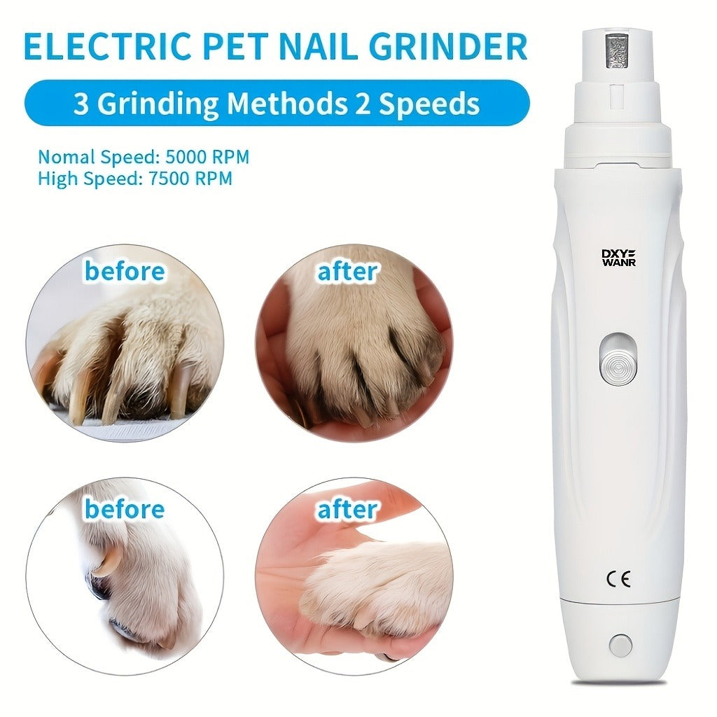 Pet Nail Grinder, DXYE WANIR Rechargeable Two-Speed Tool with Three Port Sizes and White Finish