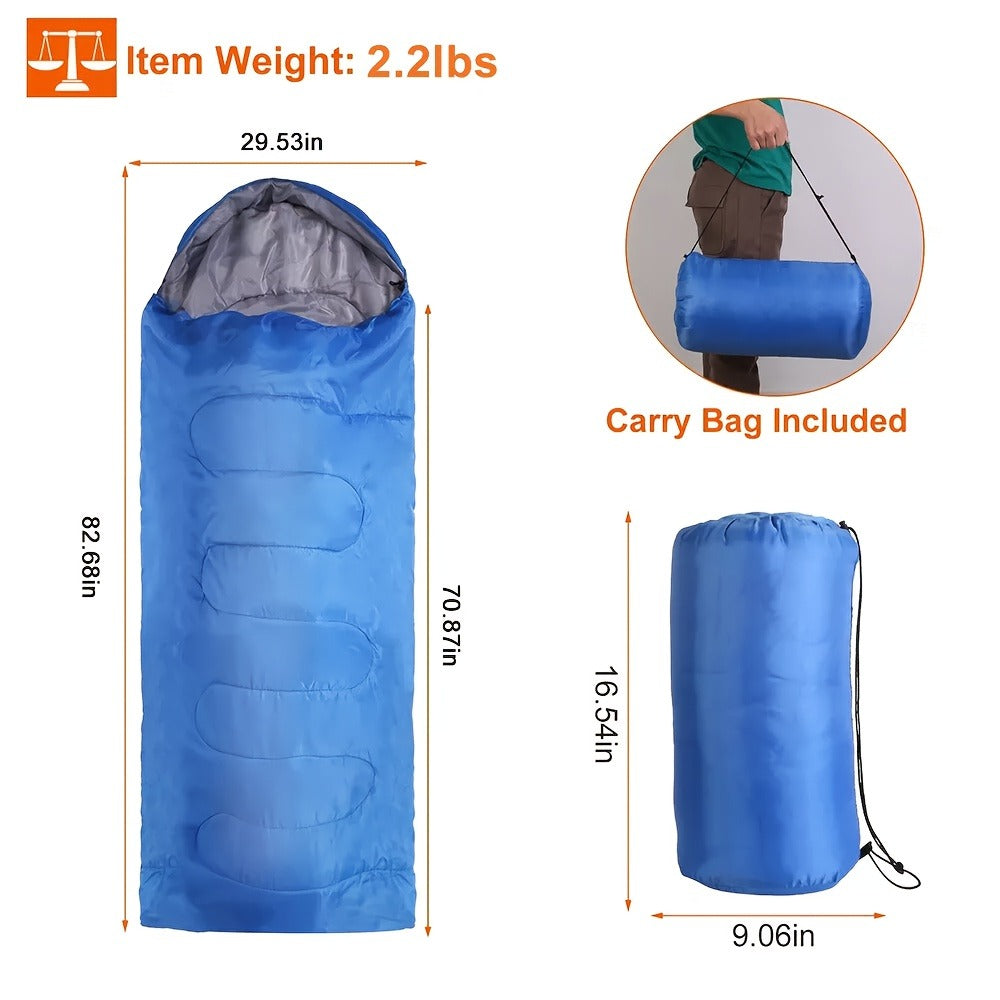 Lightweight 4 Season Sleeping Bag Envelope Design with Drawstring Closure Adjustable Hood Strap Portable Camping Sleep Bag for Backpacking