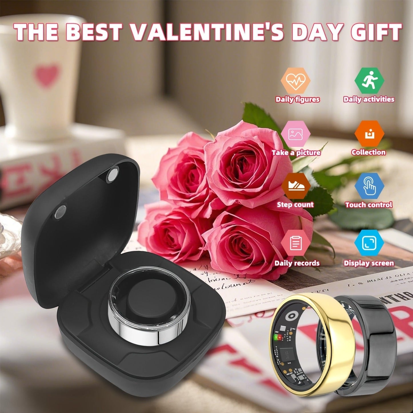Ring for Men, Health Monitor – Step Counter, Sleep Tracker, Heart Rate & Fitness Tracker Ring for Men | Multiple Sizes & Colors