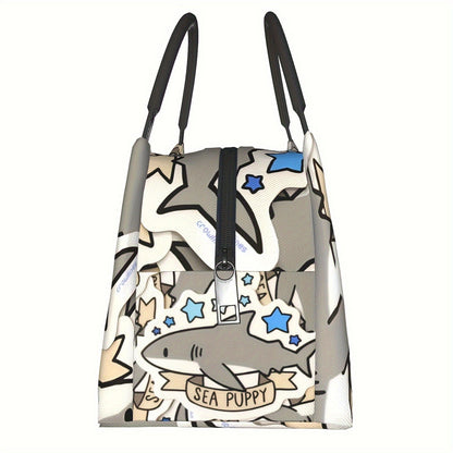 Cooler Bag with Grey Shark Pattern – Portable Reusable Insulated Lunch Bag for Camping, Picnic, Beach, Office, Home & Outdoor Use