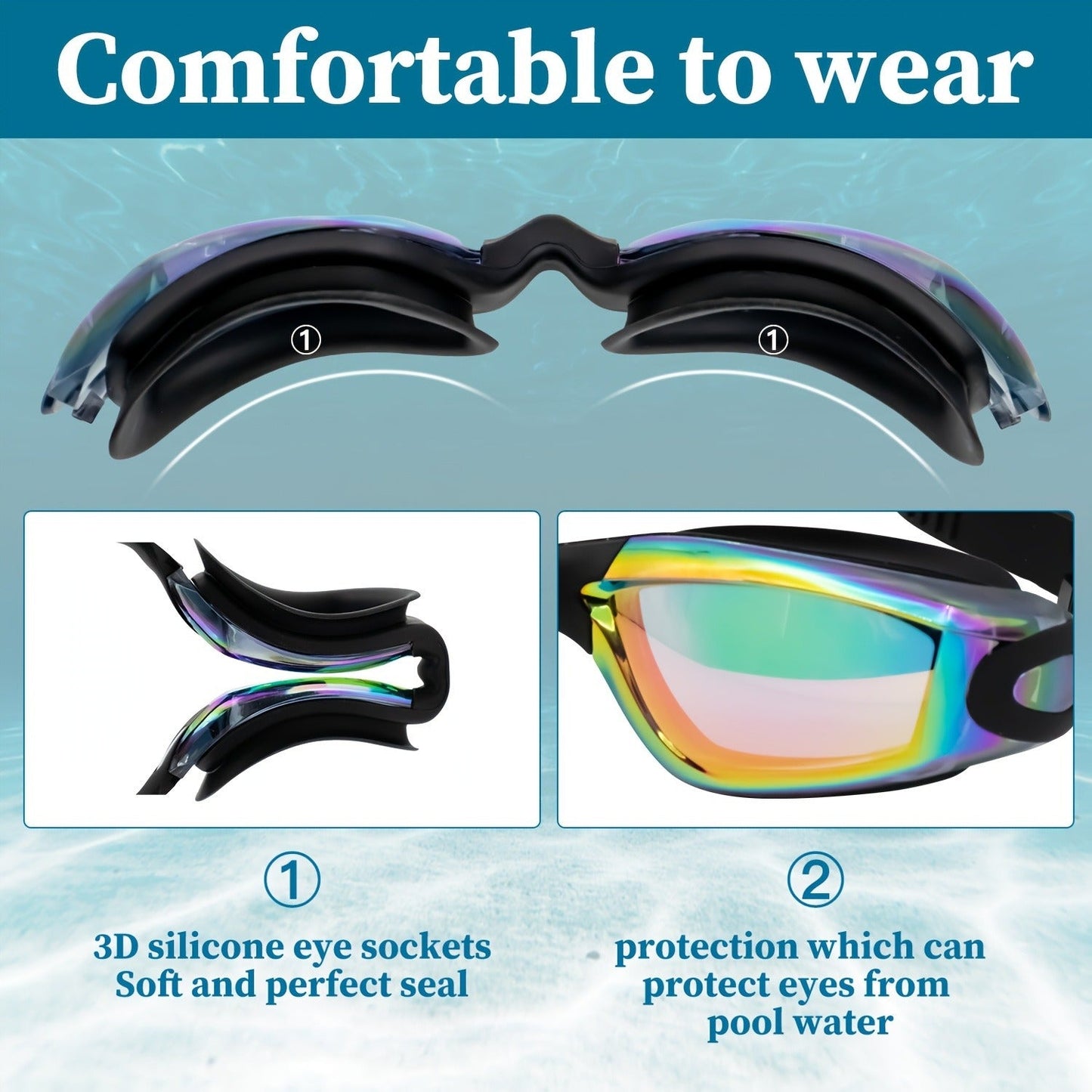 Two-Pack Mirrored Swim Goggles with Adjustable Split Straps and Black-White or Red-Blue Color Sets