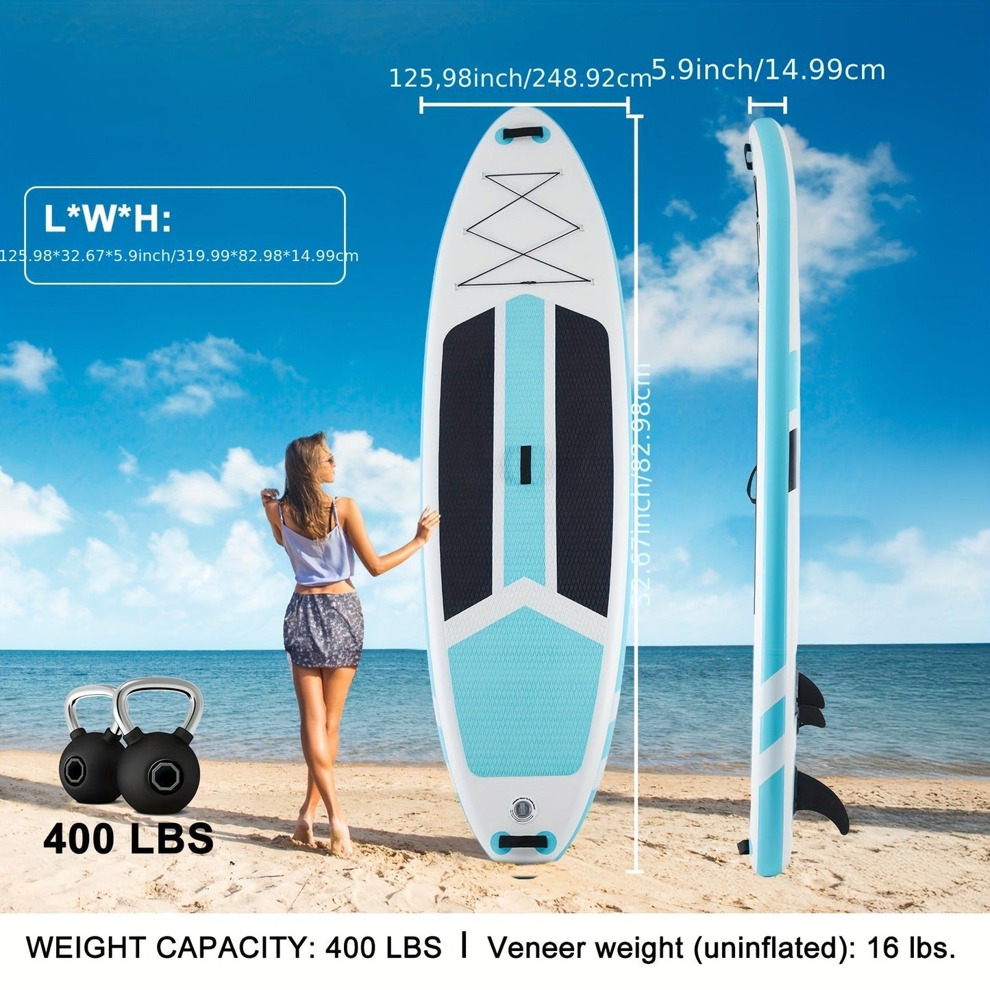 10.5-Foot Inflatable Stand-Up Paddle Board with Wide Non-Slip Deck and Green, Orange or Gray Options