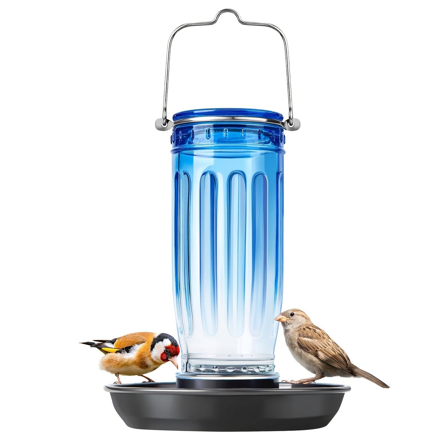 Bird Waterer Outdoor Hanging Glass Wild Bird Water Dispenser with Metal Handle – Gravity Fed Garden Yard Patio Tree Bird Feeder