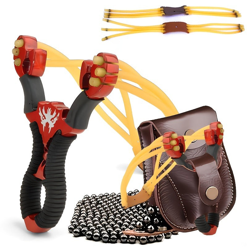 Stainless Steel Precision Slingshot Set – Heavy-Duty Hunting Slingshot with Ergonomic Non-Slip Grip & Golden Accents | Wolf Style Catapult