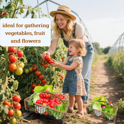 Garden Harvest Basket Metal Mesh with Wooden Handle – Rectangle Vegetable Fruit Picking Basket for Garden, Kitchen & Farmhouse Storage