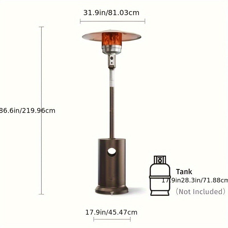 Outdoor Propane Patio Heater 46000 BTU Freestanding Tower with Wheels, Bronze Powder-Coated, Commercial & Residential
