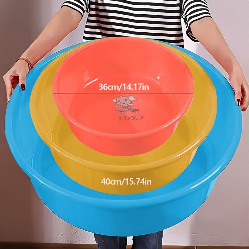 Plastic Wash Basin 12 Quart Stackable Round Tub – Portable Household Washing Bowl for Kitchen, Camping, Face Washing