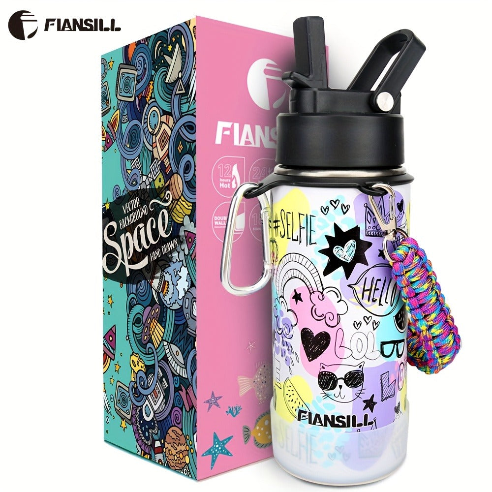 Insulated Water Bottle 16oz – Stainless Steel Vacuum Tumbler with Fun Printed Designs – Leak-Proof Kids & Teen Water Bottle