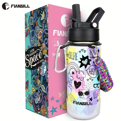 Insulated Water Bottle 16oz – Stainless Steel Vacuum Tumbler with Fun Printed Designs – Leak-Proof Kids & Teen Water Bottle