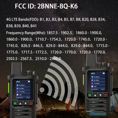 K6 Long Range Walkie Talkies 2 Pack with SIM Cards – 5G Two-Way Radio Set, Ultra-Long Battery Life, Extended Range Two-Way Communication