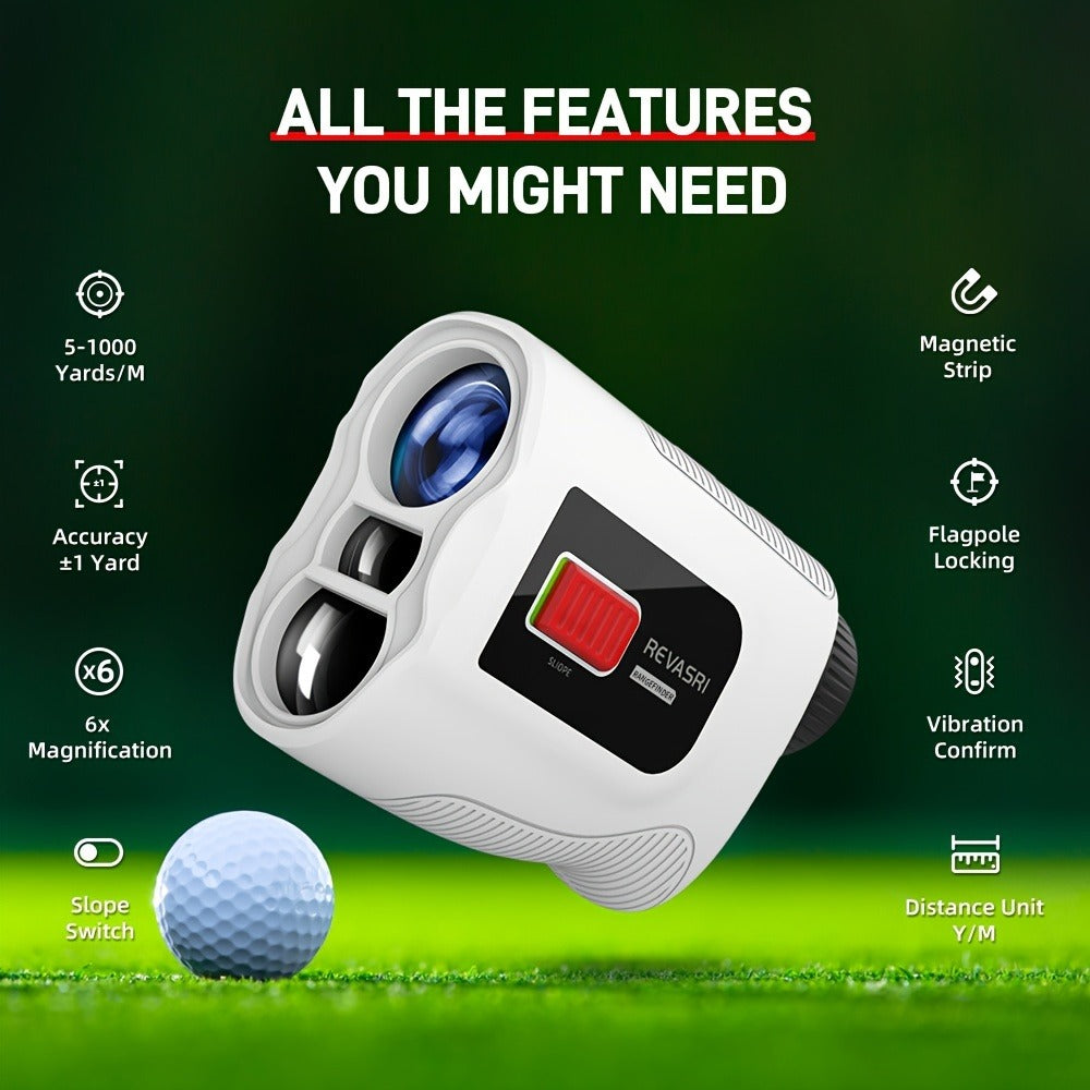 Slope Switch Golf Rangefinder 1000 Yard | 6x Magnification Laser Rangefinder with Flag Lock Vibration, Slope Compensation & Magnetic Strip