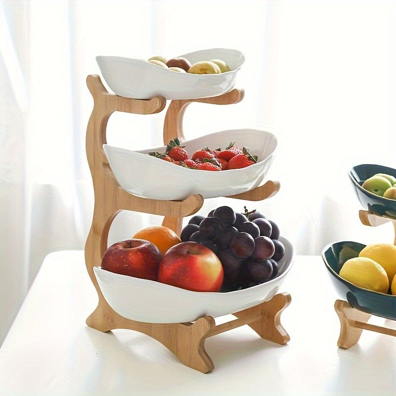 Fruit Stand 2/3-Tier Plastic Tiered Tray | Elegant Candy Display Snack Bread Bowl for Kitchen Living Room | Space-Saving Countertop