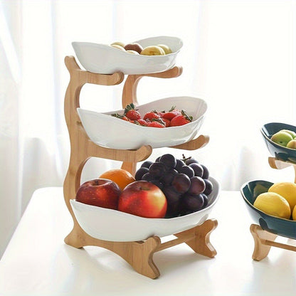 Fruit Stand 2/3-Tier Plastic Tiered Tray | Elegant Candy Display Snack Bread Bowl for Kitchen Living Room | Space-Saving Countertop