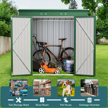 Metal Outdoor Storage Shed with Double or Single Doors in Grey, Green or Brown Checkout Models
