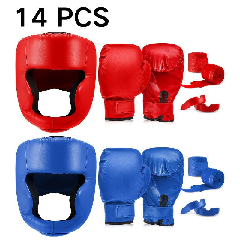 Boxing Kit Set 14pcs – 2 Pairs 16oz Boxing Gloves, Headgear, Hand Wraps & Mouthguards for Adults & Youth Beginners