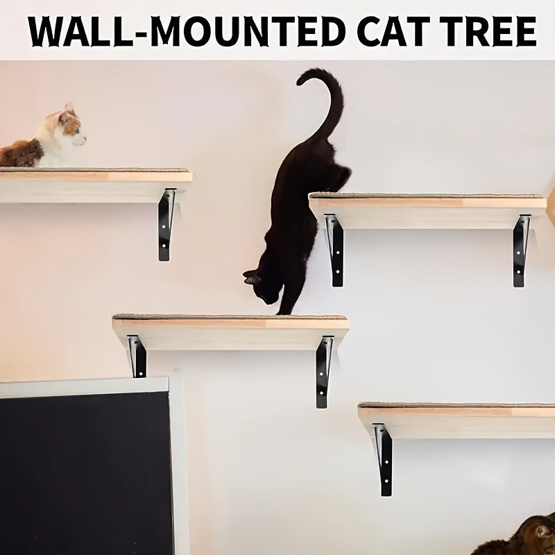 Wall-Mounted 40x30cm Cat Shelf with Beige Sisal Mat, 2cm Wood Platform and Two Metal Brackets