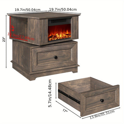 Electric Fireplace End Table Rotating 13-Inch Screen Side Table with Fast Charging Station Storage Shelf for Living Room Bedroom